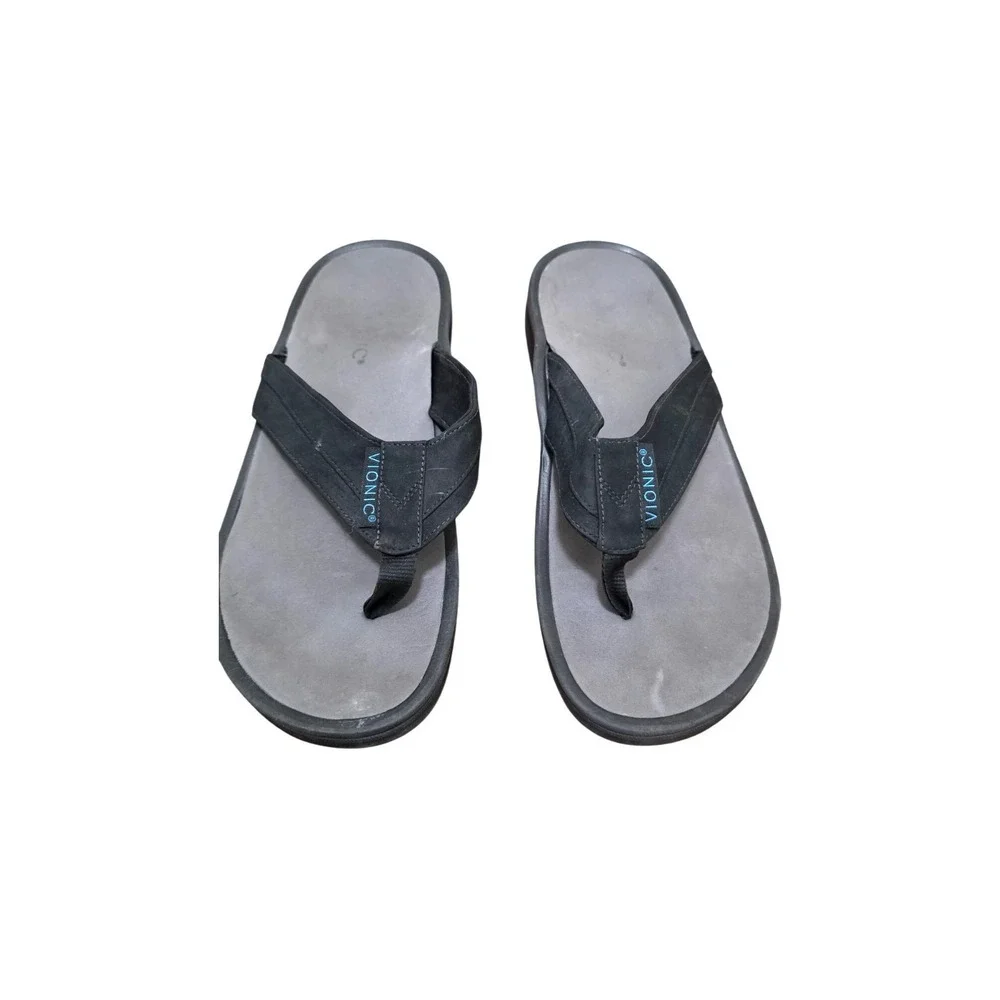 Vionic Men's Black Thong Flip Flops With Arch Support‎ Size 10